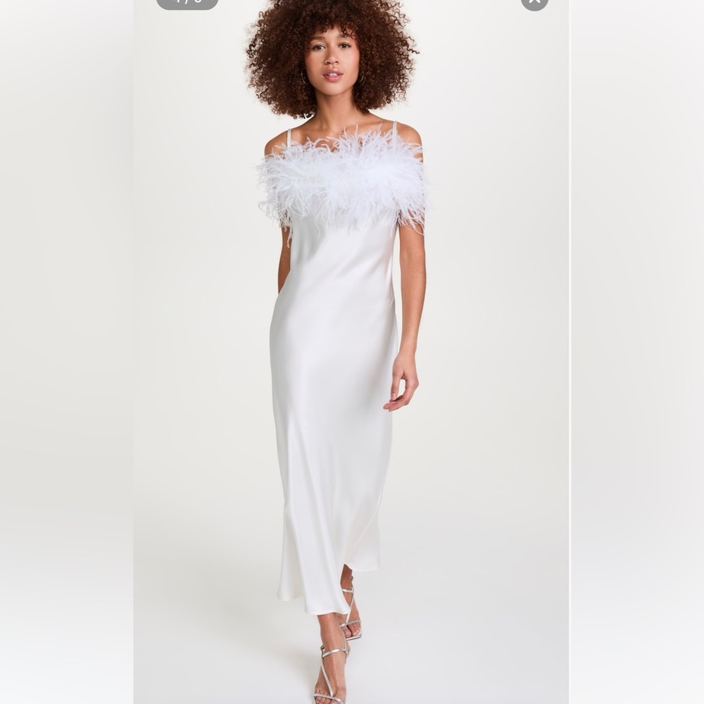 Sleeper white Boheme Slip Dress with Feathers